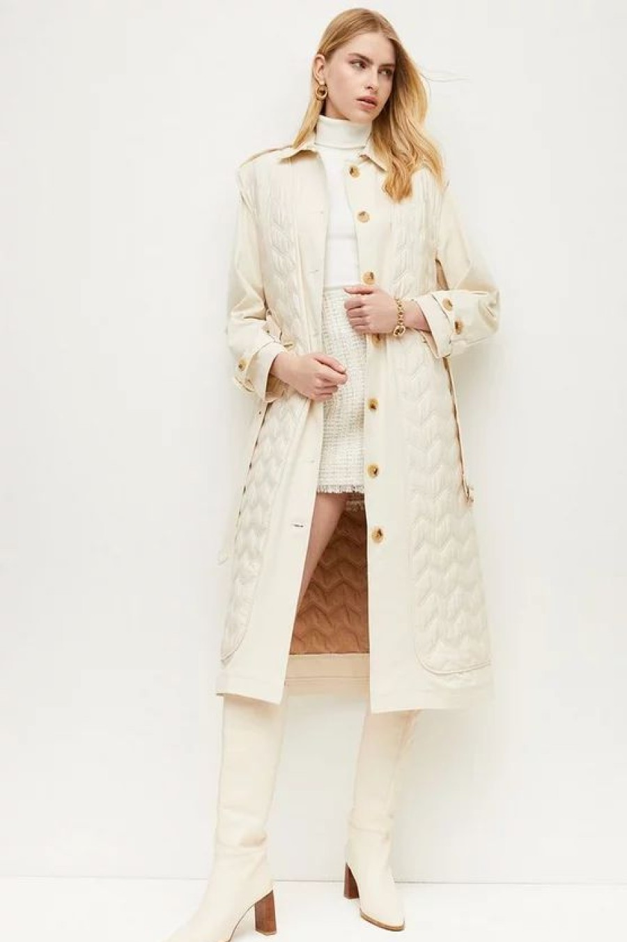 Best * Buy Karen Millen Quilted Contrast Hybrid Trench Coat Stone