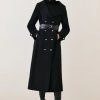 Clearance * Best Deal Karen Millen Italian Virgin Wool Belted Military Coat Black