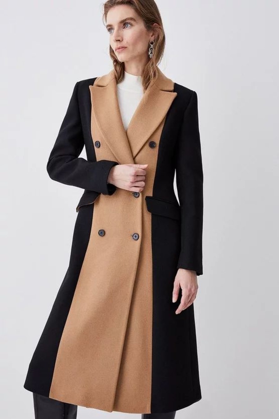 Online * Top 10 Karen Millen Italian Virgin Wool Colourblock Tailored Coat Mono