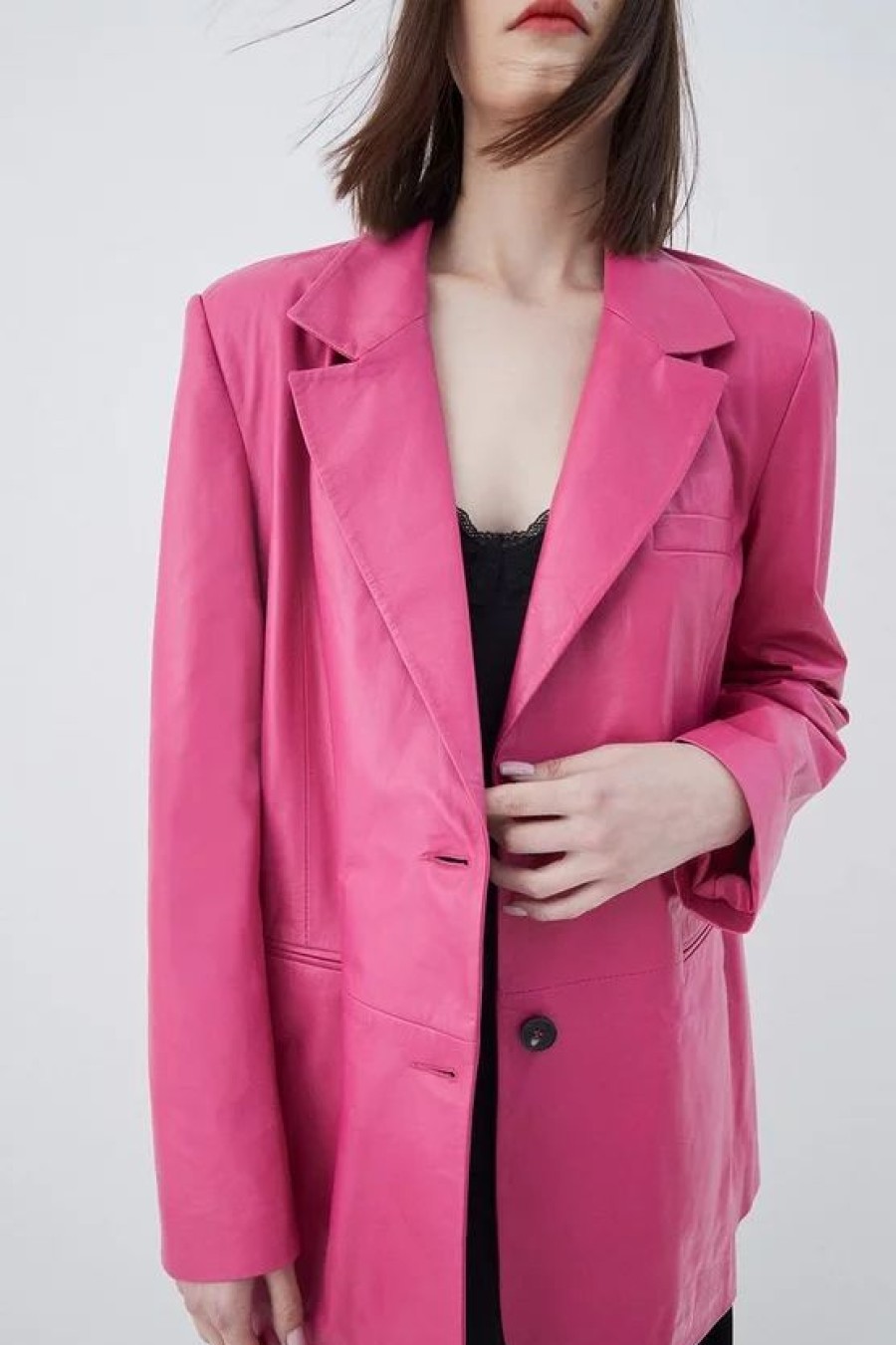 Hot * Coupon Karen Millen Leather Oversized Collar Longline Blazer