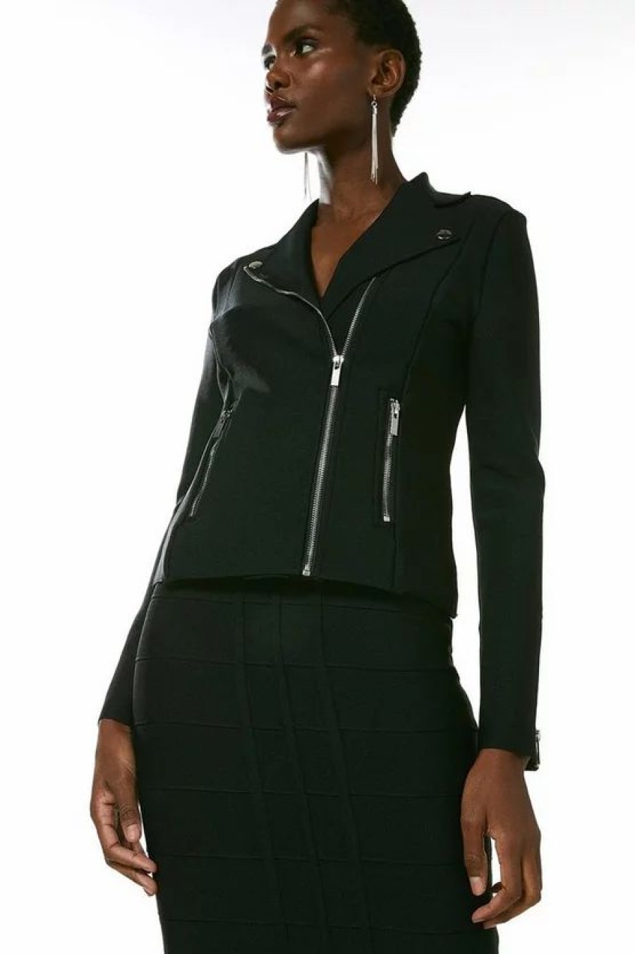 Best * Promo Karen Millen Bandage Knit Zip Pocket Biker Jacket