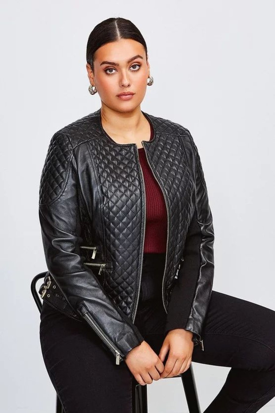 Clearance * Best Pirce Karen Millen Plus Size Leather Quilted Jacket