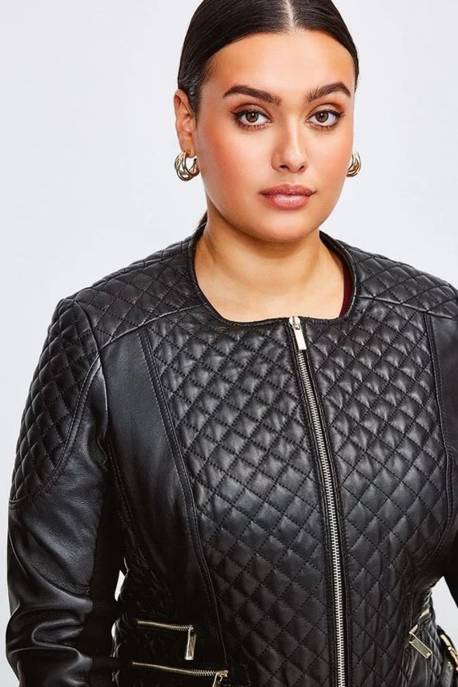 Clearance * Best Pirce Karen Millen Plus Size Leather Quilted Jacket