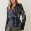 Best * Outlet Karen Millen Leather And Tweed Mix Peplum Biker Multi