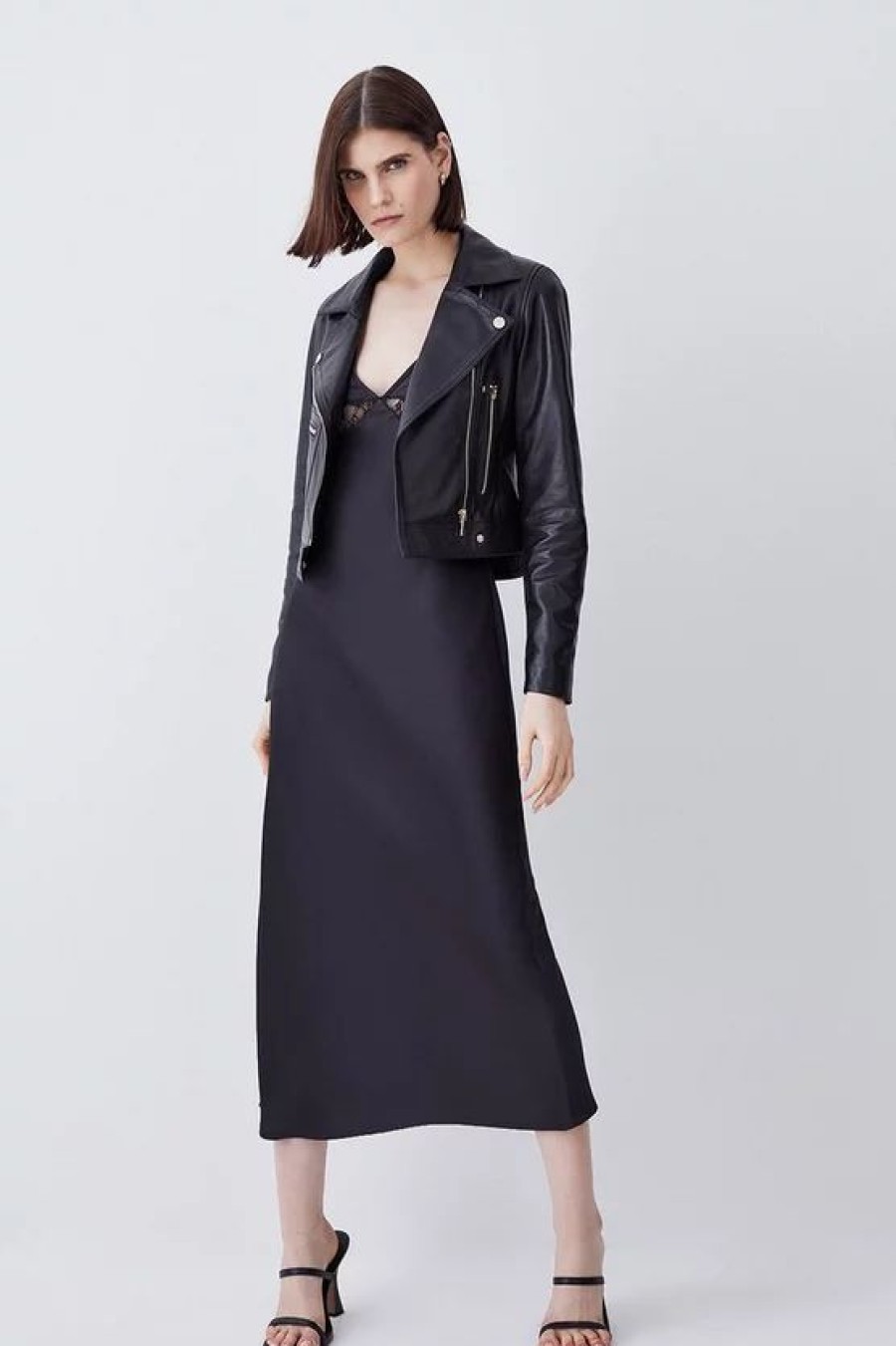 Online * Budget Karen Millen Leather Pocket Detail Biker Jacket