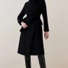 New * Outlet Karen Millen Italian Wool Cashmere Notch Neck Coat Black