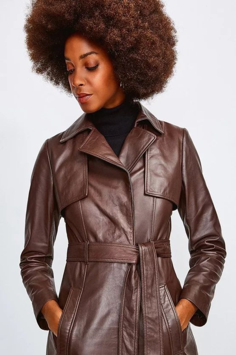 Wholesale * Hot Sale Karen Millen Tall Leather Trench Coat