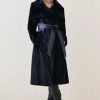 New * Budget Karen Millen Petite Signature Ponyskin Belted Wrap Coat Navy