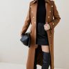 Hot * Buy Karen Millen Italian Wool Cashmere Military Maxi Coat Dark Tan