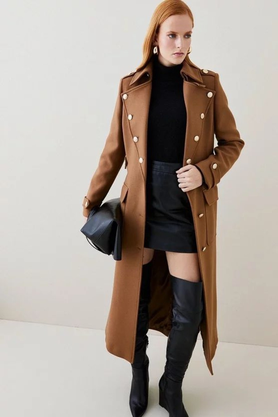 Hot * Buy Karen Millen Italian Wool Cashmere Military Maxi Coat Dark Tan