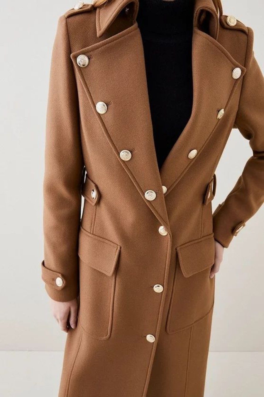 Hot * Buy Karen Millen Italian Wool Cashmere Military Maxi Coat Dark Tan