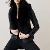 Clearance * Discount Karen Millen Leather And Shearling Collar Blazer