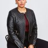 Best * Promo Karen Millen Plus Size Leather Quilted Jacket Black