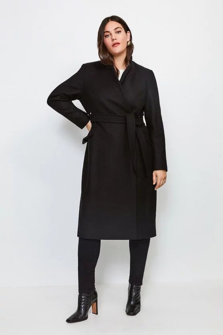 Best * Buy Karen Millen Plus Size Italian Virgin Wool Blend Notch Neck Coat