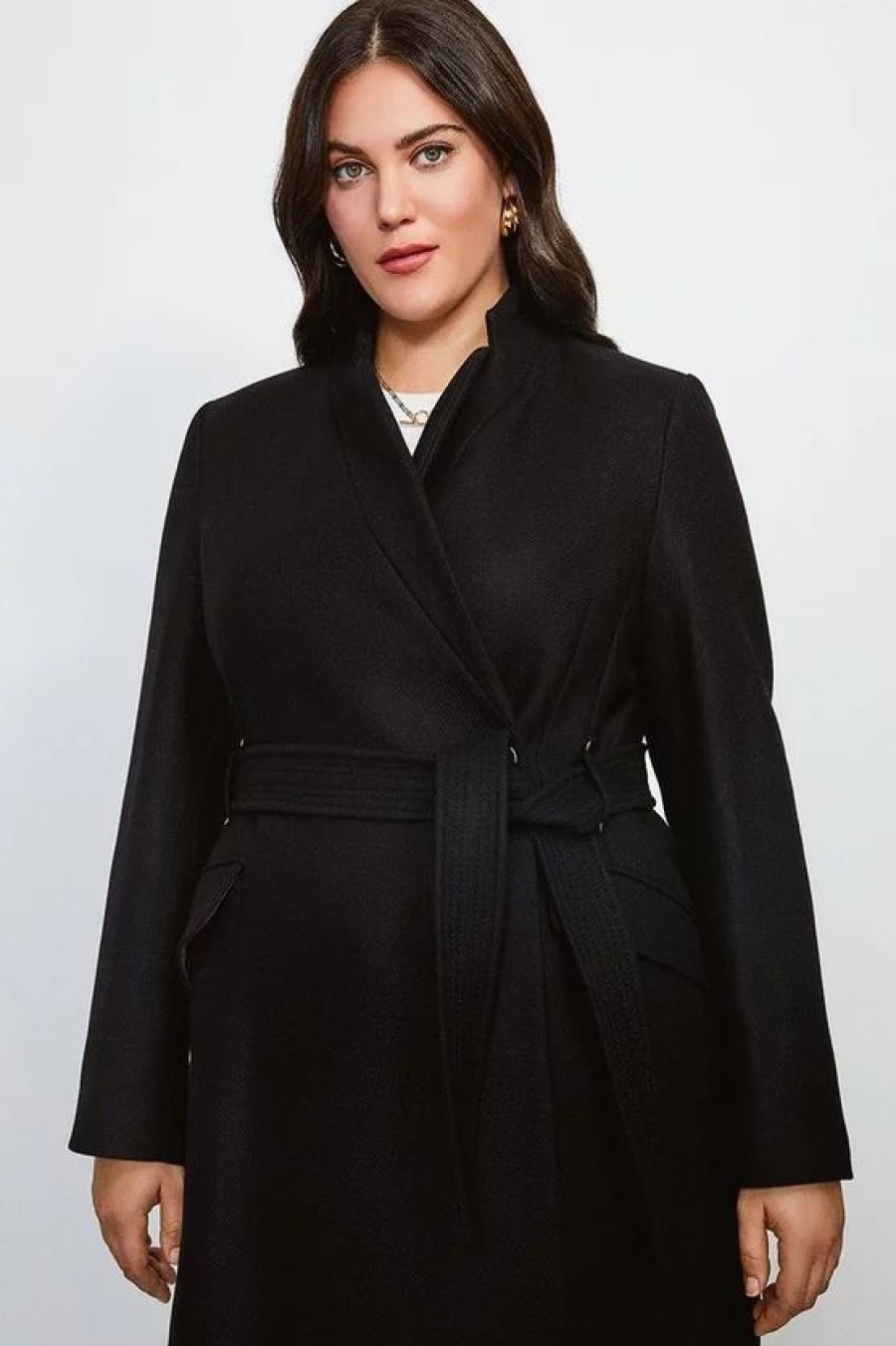 Best * Buy Karen Millen Plus Size Italian Virgin Wool Blend Notch Neck Coat