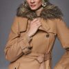 New * Brand New Karen Millen Italian Virgin Wool Fur Collar Trench Coat Camel