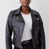 Clearance * Brand New Karen Millen Plus Size Leather Pocket Detail Biker Jacket Black