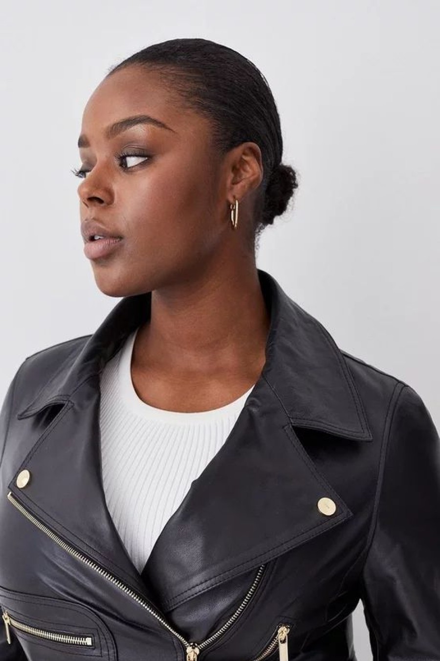 Clearance * Brand New Karen Millen Plus Size Leather Pocket Detail Biker Jacket Black