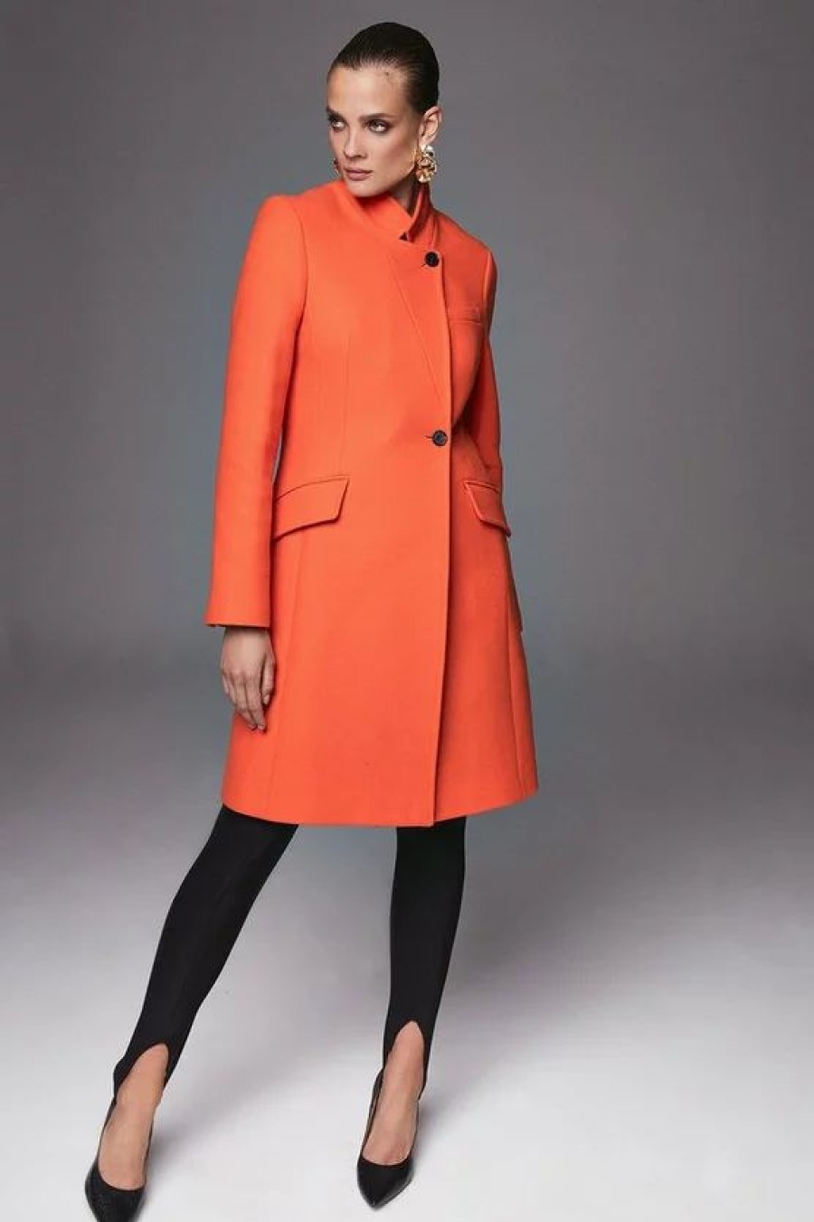 Online * Best Reviews Of Karen Millen Italian Virgin Wool Button Collar Coat Orange