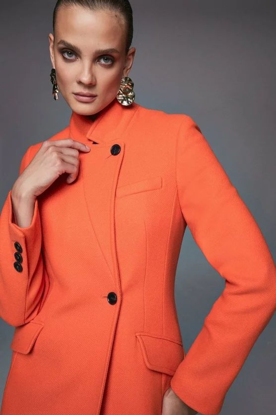 Online * Best Reviews Of Karen Millen Italian Virgin Wool Button Collar Coat Orange