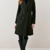 Hot * Discount Karen Millen Italian Virgin Wool Double Breasted Tailored Coat Khaki