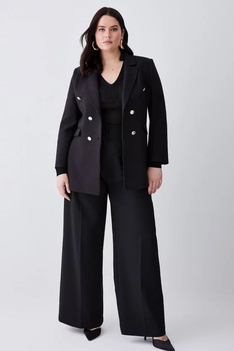 New * Top 10 Karen Millen Plus Size Compact Essential Tailored Double Breasted Blazer Black