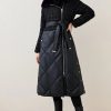 Hot * Budget Karen Millen Boucle Pu Mix Longline Puffer Coat Black