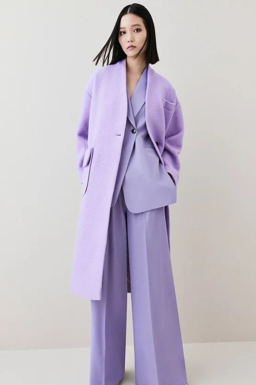 Online * Deals Karen Millen Italian Wool Soft Textured Midi Belted Coat Lilac