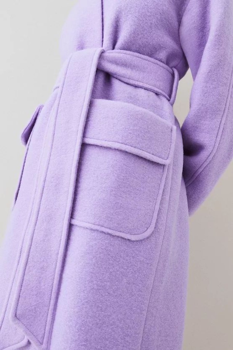 Online * Deals Karen Millen Italian Wool Soft Textured Midi Belted Coat Lilac