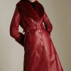 Clearance * Buy Karen Millen Tall Shearling Cuff And Collar Leather Coat Red