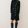 Best * Outlet Karen Millen Italian Virgin Wool Military Button Up Midi Coat Black