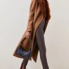 Online * Deals Karen Millen Italian Wool Cashmere Blend Belted Faux Fur Collar Coat Dark Tan