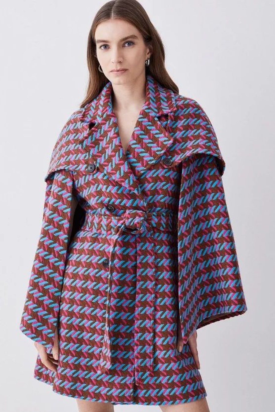 Wholesale * Coupon Karen Millen Italian Bright Boucle Short Cape Coat Multi