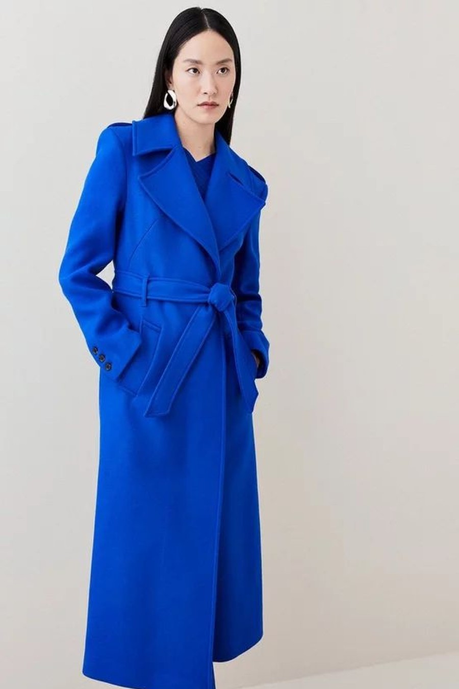 Hot * Top 10 Karen Millen Italian Virgin Wool Strong Shoulder Coat Cobalt