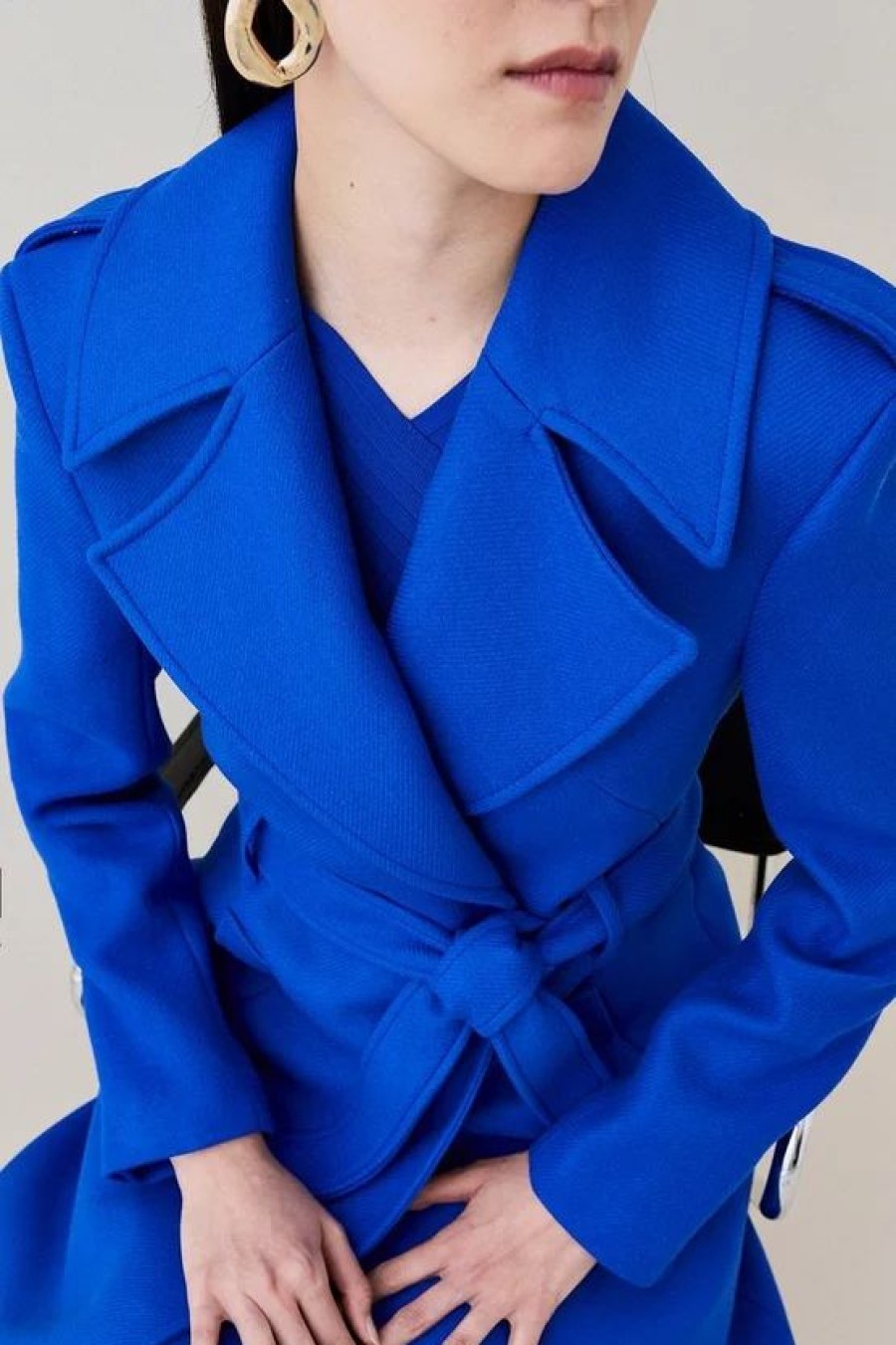 Hot * Top 10 Karen Millen Italian Virgin Wool Strong Shoulder Coat Cobalt