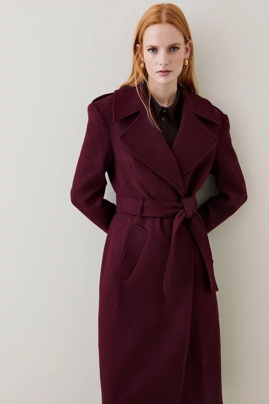 Best * Wholesale Karen Millen Italian Wool Strong Shoulder Coat Merlot