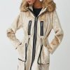 Best * Outlet Karen Millen Signature Faux Ponyskin Hooded Parka Coat Cream