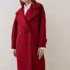 Best * Hot Sale Karen Millen Italian Virgin Wool Rounded Shoulder Double Breasted Coat Red