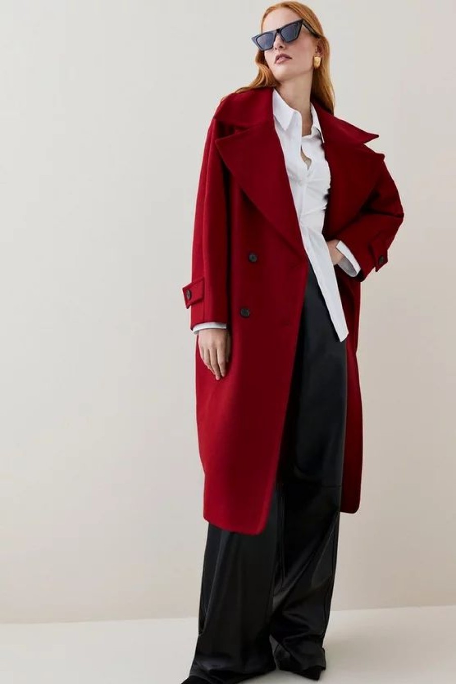 Best * Hot Sale Karen Millen Italian Virgin Wool Rounded Shoulder Double Breasted Coat Red