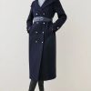 Online * Deals Karen Millen Italian Wool Belted Military Coat Navy