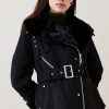 Clearance * Deals Karen Millen Petite Faux Shearling Belted Biker Jacket Black