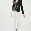 New * Top 10 Karen Millen Leather Gold Button Blazer