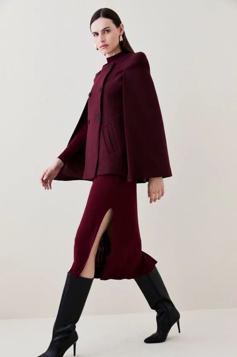 Online * Best Pirce Karen Millen Italian Wool Cape Coat Merlot