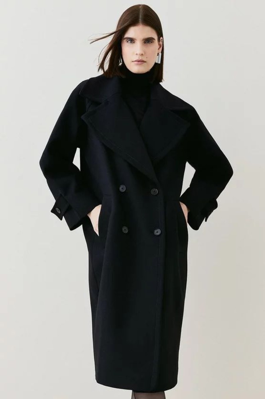 Clearance * Best Sale Karen Millen Italian Virgin Wool Double Breasted Coat Black