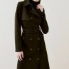 Hot * Buy Karen Millen Italian Virgin Wool Collared Belted Coat Khaki