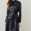 Best * Hot Sale Karen Millen Leather Investment Notch Neck Coat