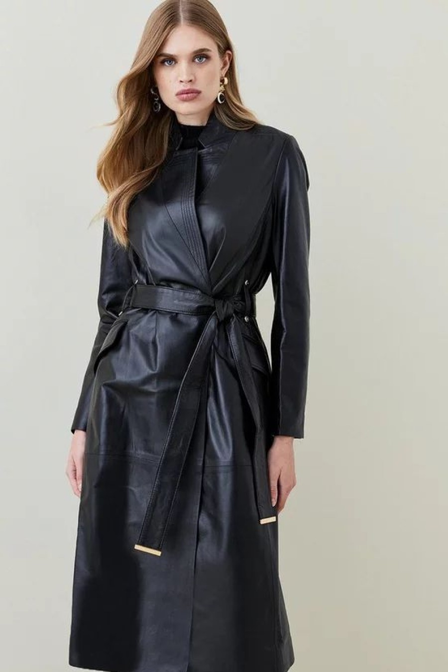 Best * Hot Sale Karen Millen Leather Investment Notch Neck Coat