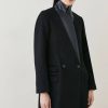 Wholesale * Best Deal Karen Millen Italian Virgin Wool Faux Leather Contrast Double Breasted Coat Black