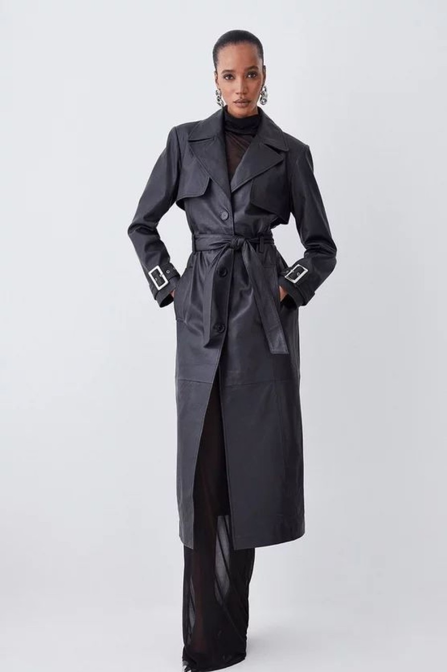 Wholesale * Discount Karen Millen Clean Longline Leather Trench