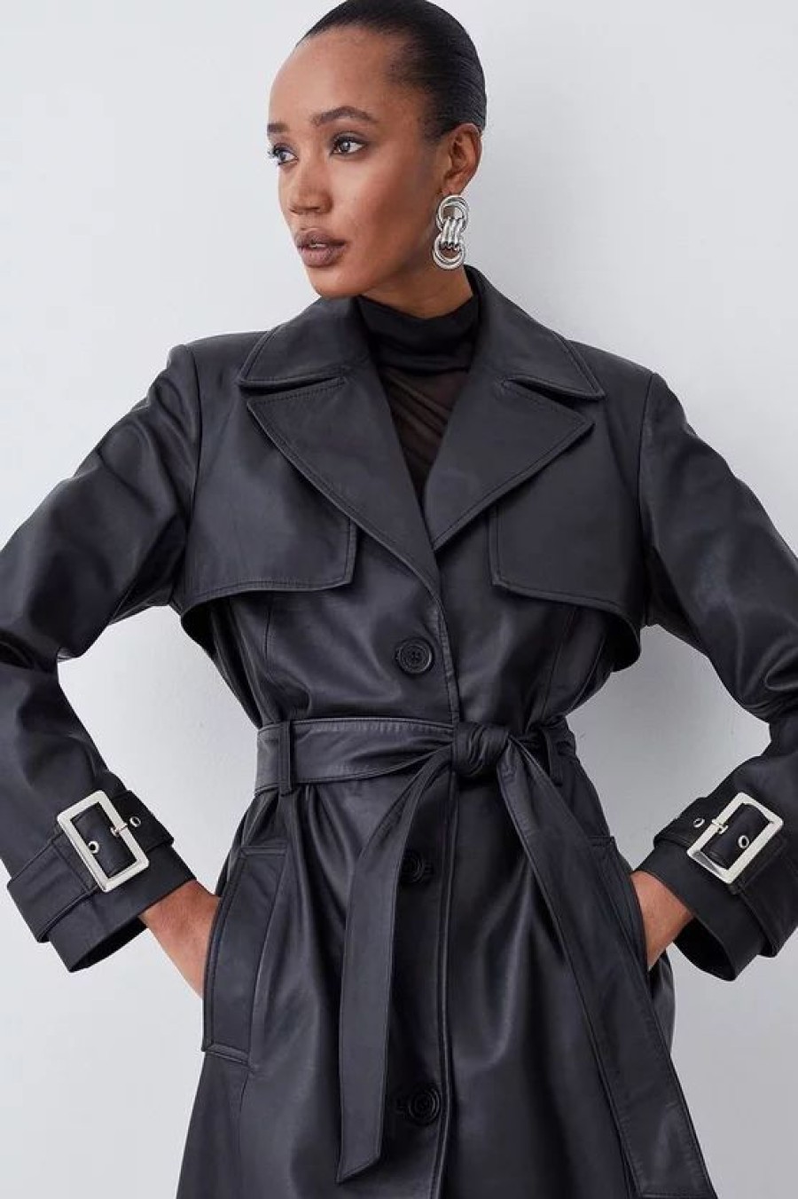 Wholesale * Discount Karen Millen Clean Longline Leather Trench